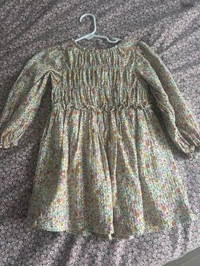 Girls Zara Floral Smocked Long-Sleeve Dress - Green, Pink & Yellow size 4